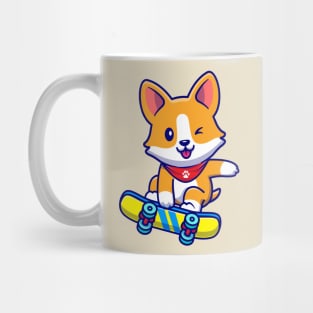 Cute Corgi Dog Playing Skateboard Cartoon Mug